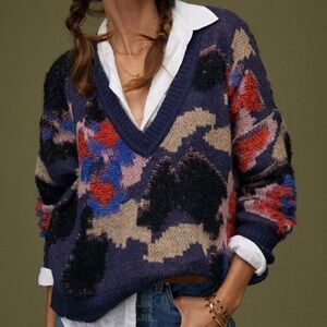 Anthropologie Maeve V-Neck Floral Sweater